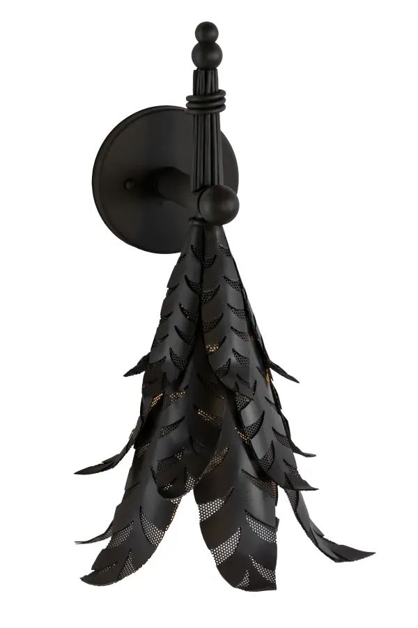 Like walking through a lush tropical garden overlooked by a palm tree, the palm branch is a symbol of victory, peace and eternal life was awarded to victorious athletes in ancient Greece and Rome. This luxurious Palm leafed wall sconce is featured in a stunning Timeless Bronze finish. Custom crafted by highly skilled artisans in our 180,000 square foot manufacturing facility in Yorkville, New York, this wall fixture is available in custom designs, finishes and sizes. The sconce is offered in dimmable energy efficient lamping options such as LED. The fixture is UL and cUL listed for damp and dry locations. Collection: Tropical Palm Finish: Timeless Bronze Flat Glass: Grey,Black,Clear,Seedy Width: 10.00" Height: 18.00" Length: 10.50" Weight: 4.50 lb Extension from Wall: 10.50" Number of Bulbs: 1 Maximum Wattage: 60.00 W Bulb Type: BA10 Bulb Base: E12 Material: Steel Country of Origin: USA Safety Listing: Damp Safety Rating: Damp