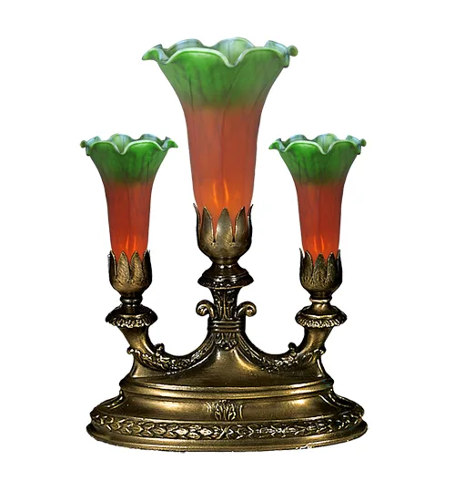 13"H Amber/Green Tiffany Pond Lily 3 LT Mantelabra Accent Lamp