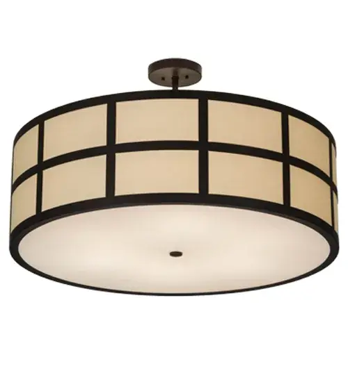 Inspired by a rotating 5-star restaurant perched atop a luxurious city hotel, this unique ceiling fixture features geometric gridwork accents that are similar to a curved series of windows offering panoramic views of the surrounding vistas. Cilindro Barnabas reveals a clean round profile and refined styling with a Linen Textrene shade that is complemented with Timeless Bronze decorative accents and a Statuario Idalight bottom diffuser. Handcrafted in the USA, this handsome fixture is available in custom colors, styles and sizes, as well as dimmable energy efficient lamping options such as LED. This fixture is UL and cUL listed for damp and dry locations. Collection: Cilindro Finish: Timeless Bronze Glass: Laura Beige Textrene Width: 36.00" Height: 22.00" Length: 36.00" Weight: 26.00 lb Number of Bulbs: 6 Maximum Wattage: 26.00 W Bulb Type: A19 Bulb Base: E26 Material: Steel Country of Origin: USA Safety Listing: Dry Safety Rating: Dry - alternate view