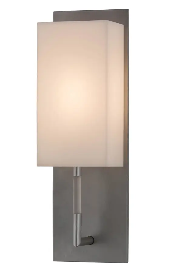 A modern look for today's interiors, the bold geometric lighting design combines a Matte Statuario Idalight block styled diffuser embraced by a backplate featured in a Satin Nickel finish. Ideal for hallways, foyers, bedrooms and other interior rooms. Custom made by highly skilled artisans in the USA at our manufacturing facilities. Custom sizes, styles, finishes and dimmable energy efficient lamping options are available such as LED. This fixture is UL and cUL listed for damp and dry locations. Collection: Benchmark Finish: Satin Nickel Glass: Statuario Idalight Width: 5.00" Height: 16.00" Length: 4.00" Weight: 4.00 lb Extension from Wall: 4.00" Number of Bulbs: 1 Maximum Wattage: 25.00 W Bulb Type: Medium Bulb Base: E26 Light Source: Incandescent Material: Steel Country of Origin: USA Safety Listing: Damp Safety Rating: Damp