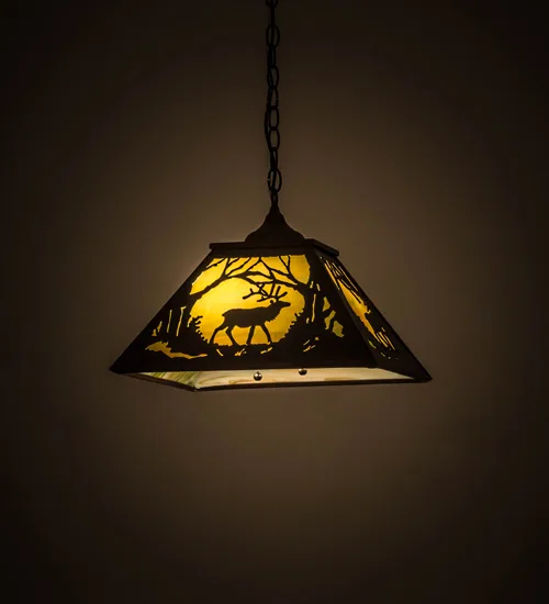16"Sq Elk at Dawn Pendant