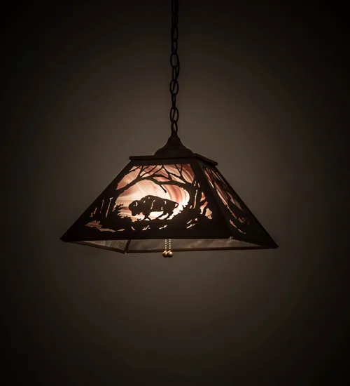 16"Sq Buffalo at Dawn Pendant