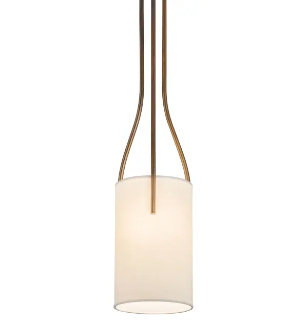 This stunning Brass lighting fixture with a curved shape integrates a modern look with a minimalistic style. The pendant features an alluring Linen shade that is complemented by a Statuario Idalight bottom diffuser and Vintage Brass hardware. The pendant can illuminate a bar, island, or counter in homes, lounges, and restaurants. The Cilindro Triad Pendant is included in our American-made, American- designed, handcrafted Modern Lighting Collection and manufactured in Yorkville, New York. The fixture is UL and cUL listed for dry and damp locations, however, we do not recommend installing it in spaces that experience excessive moisture due to the fabric shade. Collection: Cilindro Finish: Vintage Brass Glass: Eggshell Fabric Width: 9.00" Height: 70.00" Length: 9.00" Weight: 5.50 lb Number of Bulbs: 1 Maximum Wattage: 60.00 W Bulb Type: A19 Bulb Base: E26 Light Source: Incandescent Material: Brass Country of Origin: USA Safety Listing: Dry Safety Rating: Damp