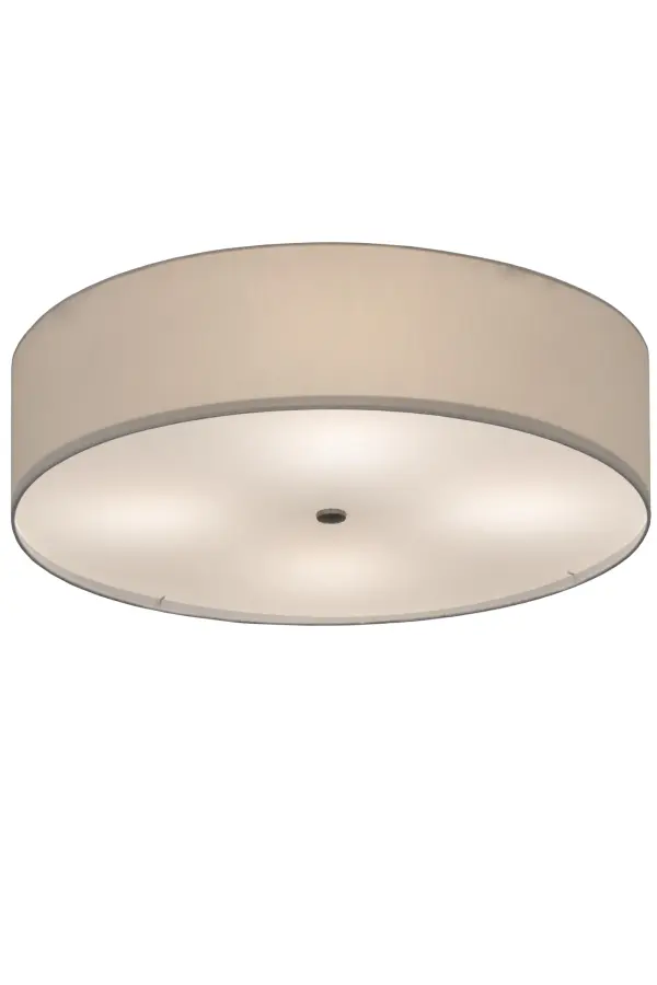 Highlighted with a curvaceous profile and a clean architectural look, this appealing and versatile ceiling fixture defines a sophisticated aesthetic. This 30-inch refined ceiling fixture features a White Textrene shade, which is enhanced with a Statuario Idalight bottom diffuser. The hardware is offered in a Nickel powdercoat finish. Handcrafted by highly skilled artisans in our manufacturing facility in Upstate NY. The transitional styled fixture is available in a wide range of custom choices including various designs, colors, sizes and dimmable lamping options such as LED. UL and cUL listed for damp and dry locations. Collection: Cilindro Finish: Nickel Glass: White Textrene Width: 30.00" Height: 8.00" Length: 30.00" Weight: 9.50 lb Number of Bulbs: 4 Maximum Wattage: 60.00 W Bulb Type: A19 Bulb Base: E26 Material: Steel Country of Origin: USA Safety Listing: Dry Safety Rating: Damp