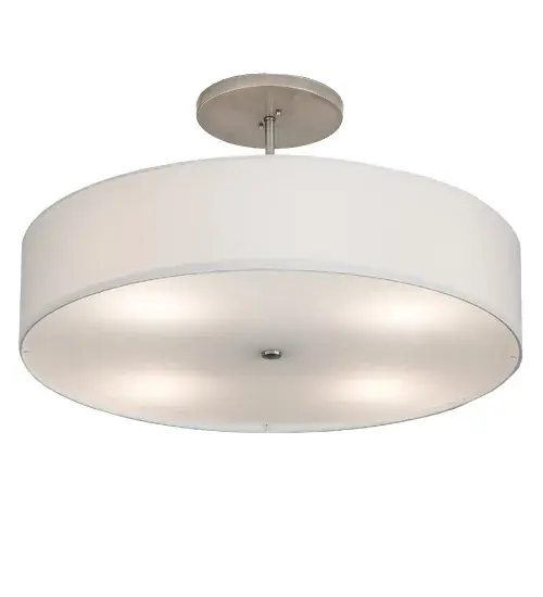 Designed with a curved profile and a clean architectural look; this appealing and versatile ceiling fixture defines a sophisticated aesthetic. This fixture features a White Textrene shade; which is enhanced with a Statuario Idalight bottom diffuser. The hardware is offered in a Nickel powder coat finish. Handcrafted by highly skilled artisans in our 180;000 square foot manufacturing facility in Yorkville; New York; this transitional styled fixture is available in a wide range of custom choices including various designs; colors; sizes and dimmable lamping options such as LED. This fixture is UL and cUL listed for damp and dry locations. - alternate view