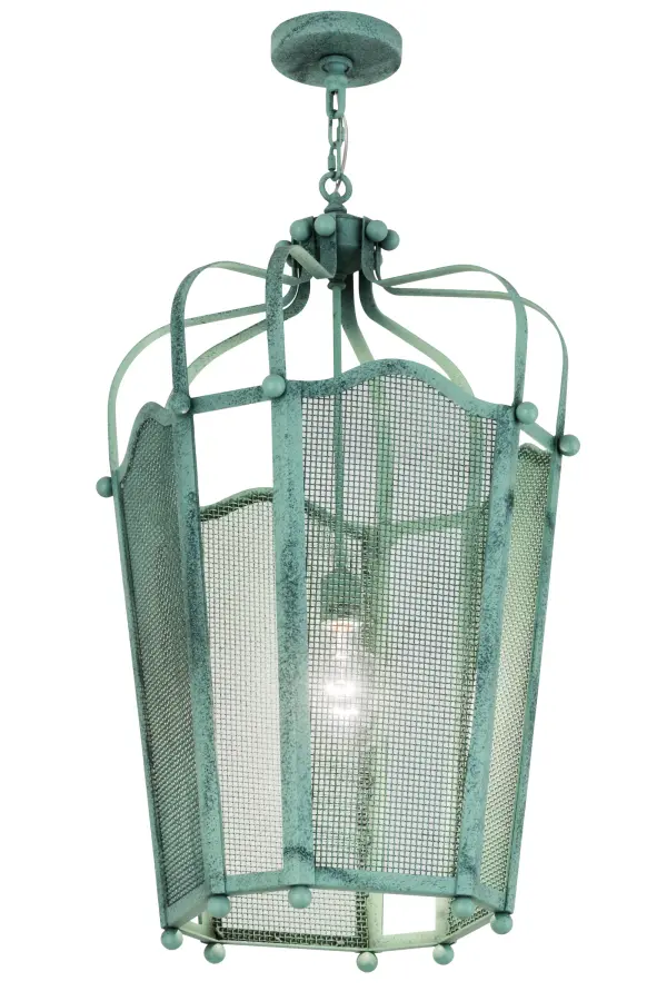 Utilizing a blend of vintage craftsmanship and modern technology, the ever-popular Citadel brings home unsurpassed quality and appeal. The shade features mesh panels which are complemented with an appealing design and a frame featured in a Verdant Green finish. The fixture, which includes an Edison styled lamp that illuminates from within, is handcrafted by artisans in our factory in Upstate New York. Custom options include various sizes, colors, designs and dimmable energy efficient lamping options. such as LED The fixture is UL and cUL listed for damp and dry locations. Collection: Citadel Finish: Verdant Green Glass: Mesh Width: 22.25" Height: 41.00" Length: 19.00" Weight: 33.50 lb Number of Bulbs: 1 Maximum Wattage: 60.00 W Bulb Type: A19 Bulb Base: E26 Material: Steel Country of Origin: USA Safety Listing: Damp Safety Rating: Damp