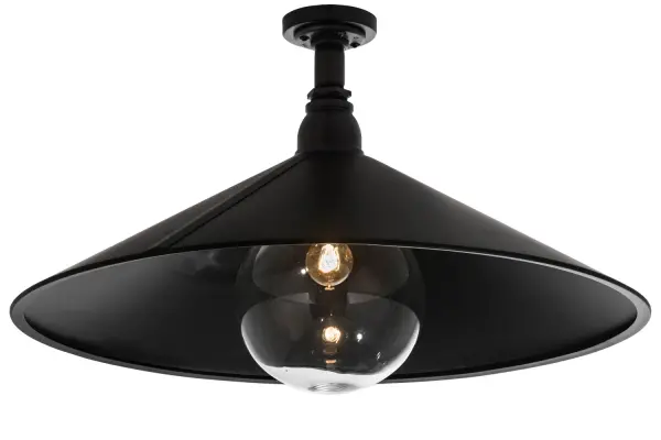 A cool contemporary look with an industrial styled edge, Lowelle features a large sleek shade with a smooth Oxidized Steel finish that doubles as a reflector to direct light downward. Ideal for a variety of applications ranging from dining tables to conference rooms, this shade crowns a Clear Glass orb which reveals an Edison lamp in a stylish pendant design. Custom crafted by the hands of our artisans, this classic pendant is available with custom colors, styles and sizes, as well as dimmable energy efficient lamping options such as LED. The fixture is UL and cUL listed for damp and dry locations. Collection: Toledo Finish: Industrial Black Glass: Black Metal Finish,Clear Width: 39.00" Height: 24.00" Length: 39.00" Weight: 36.00 lb Number of Bulbs: 1 Maximum Wattage: 60.00 W Bulb Type: A23 Bulb Base: E26 Material: Steel Country of Origin: USA Safety Listing: Damp Safety Rating: Damp