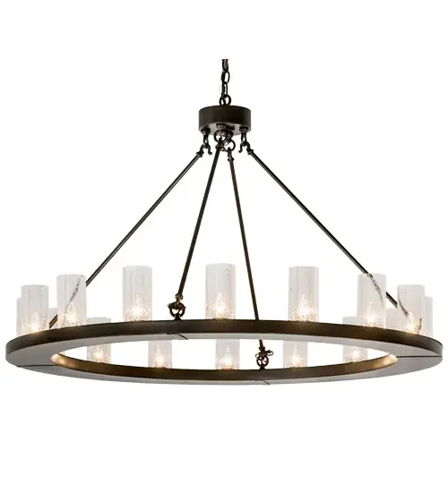 Blending an elegant style with a classic distinguished look, Loxley is custom crafted with 16 Clear Seeded Glass Cylindres perched on a smooth, circular frame, which is featured, in a Timeless Bronze finish. The chandelier is ideal for illuminating lobbies, conference rooms, entryways and other large residential and commercial spaces. The fixture is handcrafted by our artisans in the USA, in our manufacturing facility in Yorkville, New York. Custom colors, styles and sizes are available, as well as dimmable energy efficient lamping options such as LED. The fixture is UL and cUL listed for damp and dry locations. Collection: Loxley Finish: Timeless Bronze Glass: Clear Seeded Glass Width: 48.00" Height: 33.00" Length: 48.00" Weight: 69.00 lb Extension from Wall: 5.50" Number of Bulbs: 16 Maximum Wattage: 40.00 W Bulb Type: BA10 Bulb Base: E26 Material: Steel Country of Origin: USA Safety Listing: Damp Safety Rating: Damp - alternate view