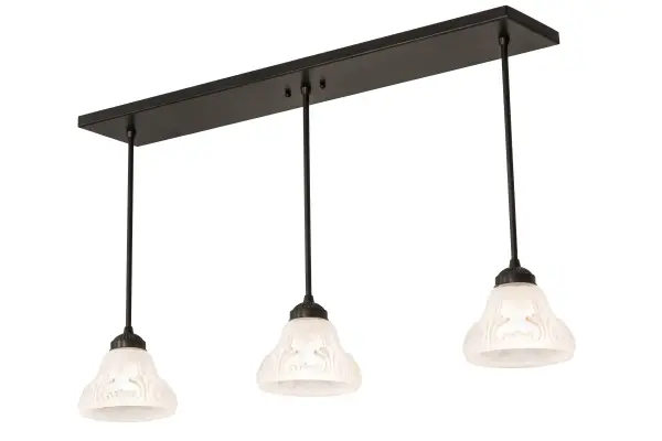 Bring home an era of style and charm with Revival Nautica; which features three Embossed styled shades in Antique White Frosted blown-glass and embraced by Solid Brass hardware which is featured in a Timeless Bronze finish. The fixture is ideal for illuminating counters; islands; dining tables and other spaces. This American-made Revival fixture is custom crafted in in Upstate New York. Custom sizes; styles and colors are available; as well as dimmable energy efficient lamping options. UL and cUL listed for damp and dry locations.
