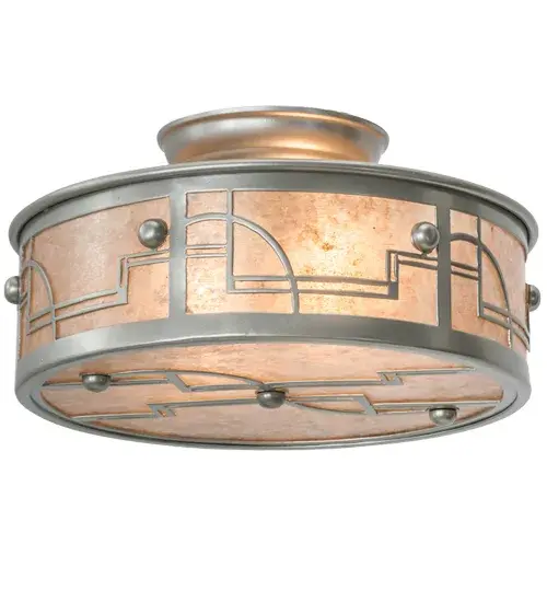 This alluring wall sconce features a unique motif reminiscent of the high art of the Art Deco era. This Revival Deco fixture is created with a Silver Mica diffuser and is enhanced with a Nickel powder coat finish. Handcrafted by highly skilled artisans in our 180,000 square foot manufacturing facility in Yorkville, New York. Lens colors, metal finishes and fixture sizes can be customized to your needs. UL and cUL listed for dry and damp locations. Collection: Revival Finish: Nickel Powder Coat Glass: Silver Mica Width: 11.50" Height: 6.00" Length: 11.50" Weight: 3.00 lb Number of Bulbs: 2 Maximum Wattage: 60.00 W Bulb Type: A15 Bulb Base: E26 Material: Steel Country of Origin: USA Safety Listing: Damp Safety Rating: Damp - alternate view