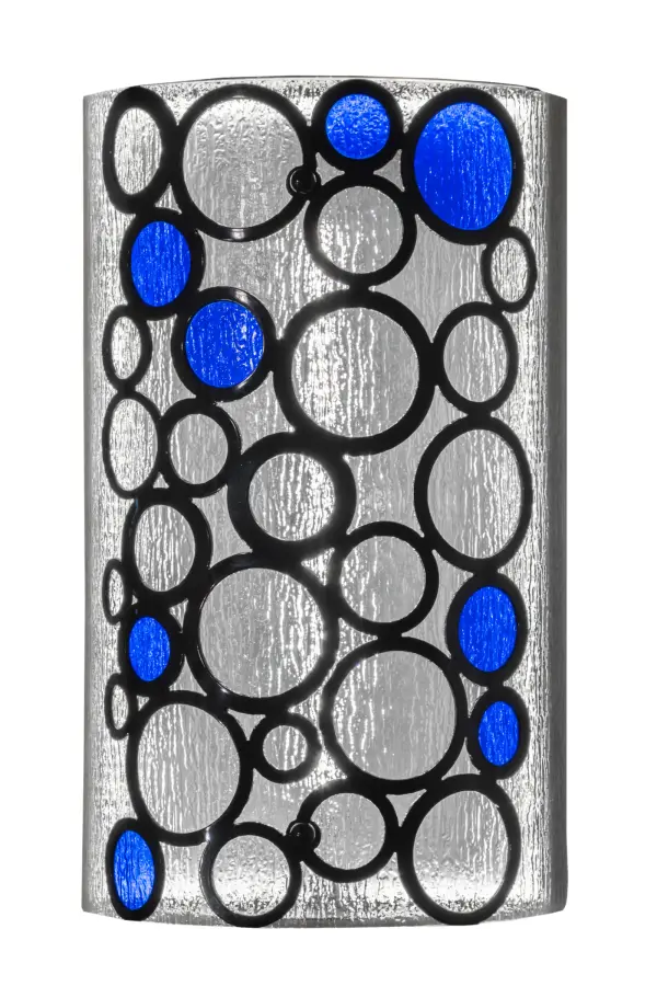 Sophisticated and relaxing like a delicious champagne cocktail that you would enjoy in a fine resort; celebrate this sparkling lighting design featuring Rainfall Idalight and Sapphire Idalight. This effervescent styled wall sconce; which features decorative accents and hardware in a Mirror Black finish; creates a sophisticated aesthetic that will add character to any room. Handcrafted in the USA; this fixture is available in custom colors; styles and sizes; as well as dimmable energy efficient lamping options such as LED. The 12-inch wall luminaire is UL and cUL listed for damp and dry locations.