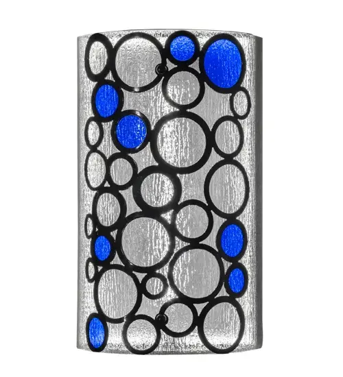 Sophisticated and relaxing like a delicious champagne cocktail that you would enjoy in a fine resort; celebrate this sparkling lighting design featuring Rainfall Idalight and Sapphire Idalight. This effervescent styled wall sconce; which features decorative accents and hardware in a Mirror Black finish; creates a sophisticated aesthetic that will add character to any room. Handcrafted in the USA; this fixture is available in custom colors; styles and sizes; as well as dimmable energy efficient lamping options such as LED. The 12-inch wall luminaire is UL and cUL listed for damp and dry locations. - alternate view