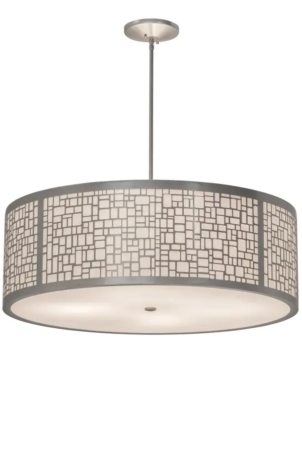 A mesmerizing Art Deco design comes to light with the Cilindro Deco Pendant. A gridwork mosaic featured across an Off-White Linen Shade which is enhanced with a Statuario Idalight bottom diffuser. The shade is complemented with a Nickel powder coat finished hardware. Handcrafted by highly skilled artisans in our 180;000 square foot manufacturing facility in Yorkville; New York. This pendant is available in custom sizes; styles and finishes. UL and cUL listed for dry and damp locations however we do not recommend installing it in spaces that experience a large amount of moisture due to the fabric shade.