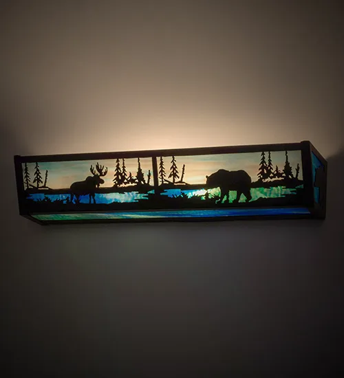 24"W Moose & Black Bear Vanity Light