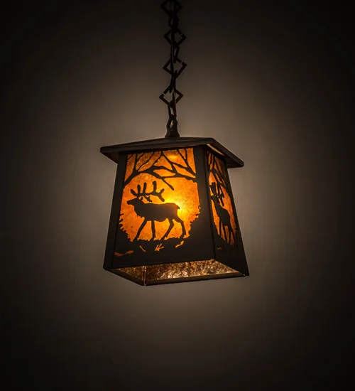 7"Sq Elk at Dawn Mini Pendant