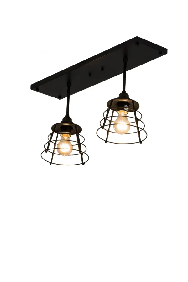 Integrating industrial chic with utilitarian and nautical styling, Halifax features a steel cage frame in a bold Solar Black finish that reveals two customer-supplied Edison lamps. The pendant is complemented with matching steel hardware and is ideal for illuminating billiard, dining and laundry tables, islands, counters and bars. Custom crafted in the USA, this fixture is available in custom sizes, finishes and dimmable energy efficient lamping such as LED. The pendant is UL and cUL listed for damp and dry locations. Collection: Halifax Finish: Solar Black Glass: Black Metal Finish Width: 7.50" Height: 13.00" Length: 24.00" Weight: 12.00 lb Extension from Wall: 7.50" Number of Bulbs: 2 Maximum Wattage: 60.00 W Bulb Type: A19 Bulb Base: E26 Material: Steel Country of Origin: USA Safety Listing: Damp Safety Rating: Damp