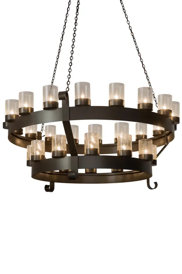 Blending an elegant, but rustic style with a classic distinguished look, the Barnstable Chandelier is custom crafted with 30 Clear Seeded Glass Cylindres perched on two smooth, circular rings, which are featured in a Bronze Powdercoat finish. The frame, hardware and scrolled accents are also offered in a matching finish. The stunning Grand Chandelier is ideal for illuminating lobbies, conference rooms, entryways and other large residential and commercial spaces. This magnificent fixture is handcrafted by highly skilled artisans in the USA, in our manufacturing facility in Yorkville, New York. Custom colors, styles and sizes are available, as well as dimmable energy efficient lamping options. UL and cUL listed for damp and dry locations. Collection: Barnstable Finish: Bronze Glass: Clear Seeded Glass Width: 72.00" Height: 62.00" Length: 72.00" Weight: 165.00 lb Number of Bulbs: 30 Maximum Wattage: 60.00 W Bulb Type: B10 Bulb Base: E12 Material: Steel Country of Origin: USA Safety Listing: Damp Safety Rating: Damp