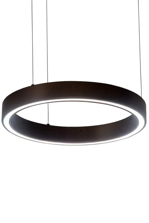 A modern sophisticated pendant featuring an extraordinary adjustable element of ambient light, this spectral halo creates a stunning visual effect and breathtaking drama. Supported by sturdy spacecraft cables for balance and precision, this Mahogany Bronze finished ring reveals a Statuario White Idalight diffuser. Meyda's integral LEDs deliver dimmable, robust illumination, energy savings, minimal maintenance and long life. Custom sizes, styles and finishes are available, as well as dimmable lamping options. This upscale Anillo pendant is UL and cUL listed for damp and dry locations. Collection: Anillo Finish: C Mahogany Bronze Glass: White Width: 16.00" Height: 3.00" Length: 16.00" Weight: 4.50 lb Number of Bulbs: 12 Maximum Wattage: 6.00 W Bulb Type: STRIP Bulb Base: INTEGRAL Light Source: LED Color Temperature: 3000 K Material: Steel Country of Origin: USA Safety Listing: Damp Safety Rating: Damp LED