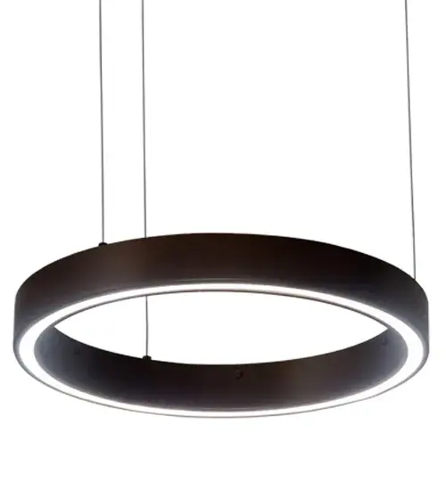 A modern sophisticated pendant featuring an extraordinary adjustable element of ambient light, this spectral halo creates a stunning visual effect and breathtaking drama. Supported by sturdy spacecraft cables for balance and precision, this Mahogany Bronze finished ring reveals a Statuario White Idalight diffuser. Meyda's integral LEDs deliver dimmable, robust illumination, energy savings, minimal maintenance and long life. Custom sizes, styles and finishes are available, as well as dimmable lamping options. This upscale Anillo pendant is UL and cUL listed for damp and dry locations. Collection: Anillo Finish: C Mahogany Bronze Glass: White Width: 16.00" Height: 3.00" Length: 16.00" Weight: 4.50 lb Number of Bulbs: 12 Maximum Wattage: 6.00 W Bulb Type: STRIP Bulb Base: INTEGRAL Light Source: LED Color Temperature: 3000 K Material: Steel Country of Origin: USA Safety Listing: Damp Safety Rating: Damp LED - alternate view