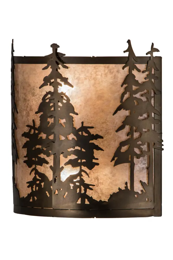 Capture the allure of rustic charm as a dramatic stand of Tall Pine Trees is highlighted as the morning sun rises in the background of this fixture. The decorative accents and hardware are featured in an Antique Copper finish, which are complemented with a stunning Silver Mica diffuser. The sconce is handcrafted by expert artisans in the Yorkville, New York manufacturing facility at the foothills of the magnificent Adirondack Mountains. Custom colors, styles, sizes and dimmable energy efficient lamping options such as LED are available. The wall luminaire is UL and cUL listed for damp and dry locations. Collection: Tall Pines Finish: Antique Copper Glass: Silver Mica Width: 12.00" Height: 12.00" Length: 4.00" Weight: 9.00 lb Extension from Wall: 4.00" Number of Bulbs: 2 Maximum Wattage: 60.00 W Bulb Type: A19 Bulb Base: E26 Material: Steel Country of Origin: USA Safety Listing: Damp Safety Rating: Damp