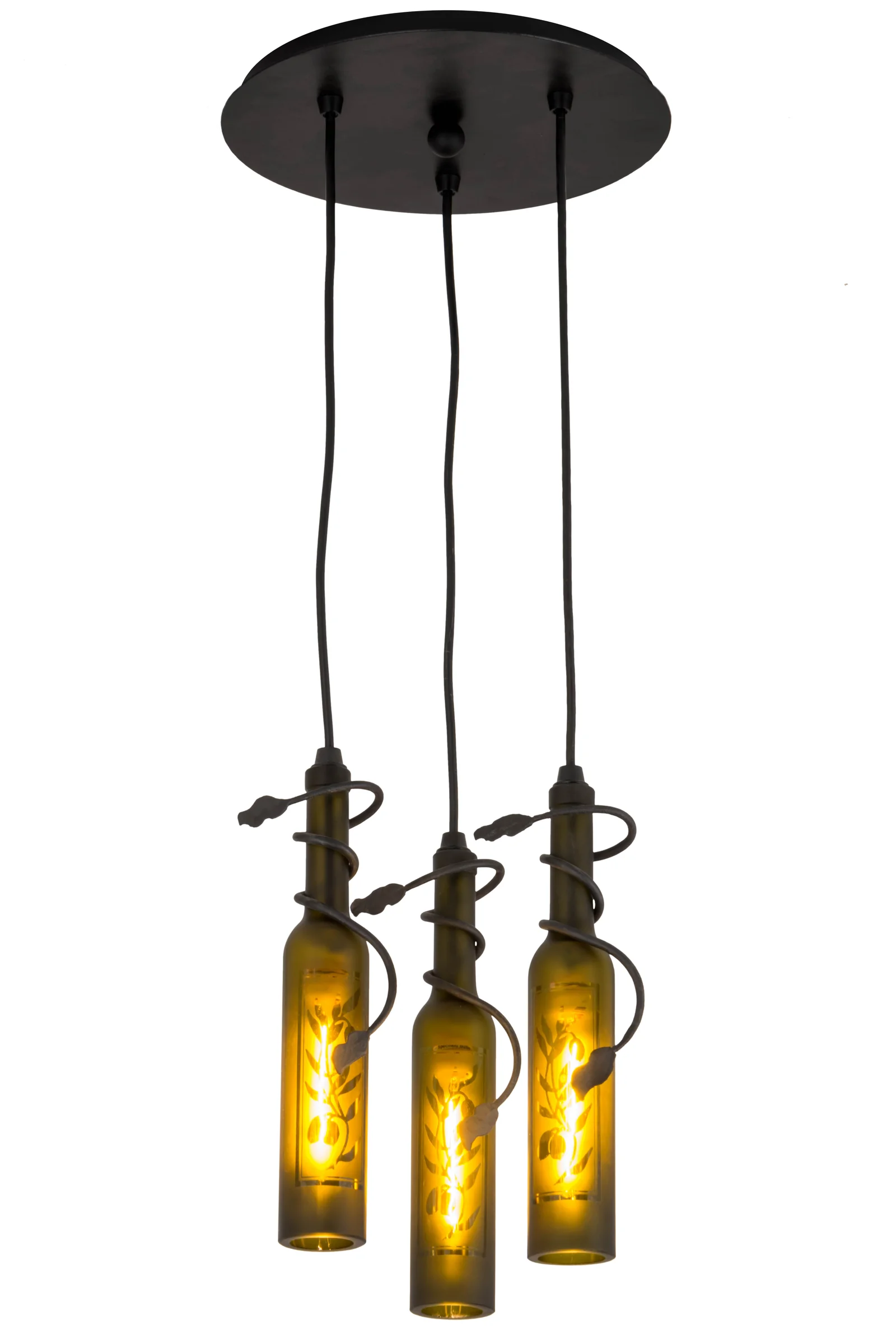 12"W Tuscan Vineyard Olive Branch 3 LT Wine Bottle Cascading Pendant