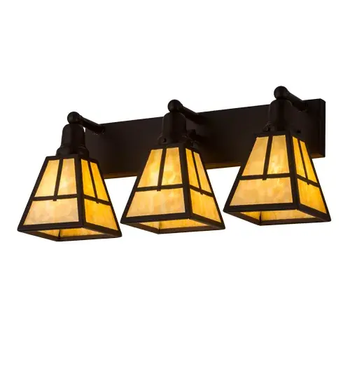 This handsome Craftsman styled wall fixture is inspired by the Arts and Crafts movement. This luminaire features 3 Beige art glass lantern shades with a striking Mission straight line design and complemented with hardware and decorative accents highlighted in a warm Cafe Noir finish. Perfect for a vanity light in fine baths or as a wall sconce in corridors and other areas; Custom crafted by highly skilled artisans in our 180;000 square foot manufacturing facility at the foothills of the spectacular Adirondack Mountains in Upstate NY. Diffuser colors and metal finishes are customizable as each fixture is handcrafted to order. Dimmable energy efficient lamping options available. UL and cUL listed for dry and damp locations. - alternate view
