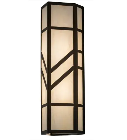 With a striking southwestern Mission styled design, emerges the stunning Santa Fe wall sconce. A charming aura projects from Creme Carrare Idalight with bold geometric styling. Complemented with an Antique Copper finished frame and hardware, the handcrafted wall fixture is ideal for ambient decorative lighting in a corridor or any room where you want to make a bold design statement. Handmade in the USA, this sconce is available in custom designs, colors and sizes, as well as with dimmable energy efficient lamping such as LED. The sconce is UL and cUL listed for damp and dry locations. Collection: Santa Fe Finish: Antique Copper Glass: Creme Carrare Idalight Width: 7.00" Height: 22.00" Length: 6.50" Weight: 7.00 lb Extension from Wall: 6.50" Number of Bulbs: 2 Maximum Wattage: 60.00 W Bulb Type: A19 Bulb Base: E26 Material: Steel Country of Origin: USA Safety Listing: Damp Safety Rating: Damp - alternate view