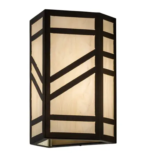 With a striking southwestern Mission styled design emerges this stunning Santa Fe wall sconce. A charming aura projects from Creme Carrare Idalight with bold geometric styling. Complemented with an Antique Copper finished frame and hardware, the handcrafted wall fixture is ideal for ambient decorative lighting in a corridor or any room where you want to make a bold design statement. Handmade in the USA, this sconce is available in custom designs, colors and sizes, as well as with dimmable energy efficient lamping such as LED. The sconce is UL and cUL listed for damp and dry locations. Collection: Santa Fe Finish: Antique Copper Glass: Creme Carrare Idalight Width: 6.50" Height: 11.00" Length: 6.50" Weight: 4.00 lb Extension from Wall: 6.50" Number of Bulbs: 1 Maximum Wattage: 60.00 W Bulb Type: A19 Bulb Base: E26 Material: Steel Country of Origin: USA Safety Listing: Damp Safety Rating: Damp - alternate view