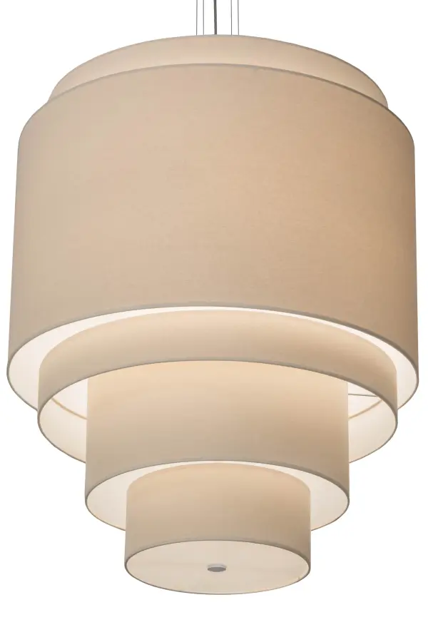 Designed for a sophisticated architectural look, this transitional fixture is designed with 5 tiers featuring curved Cream Linen Textrene shades, and complemented with a lower diffuser offered in Statuario Idalight. The canopy, decorative trim and hardware are accentuated in a Dark Burnished Antique Copper finish. Ideal for a conference room, foyer, lobby or other large spaces, this fixture is custom crafted in the USA. Custom sizes, styles, colors and dimmable energy efficient lamping options such as LED are offered. The 31-inch wide fixture is UL and cUL listed for damp and dry locations. Collection: Cilindro Finish: Dark Burnished Antique Copper Glass: Cream Linen Width: 31.00" Height: 37.50" Length: 31.00" Weight: 13.50 lb Number of Bulbs: 4 Maximum Wattage: 60.00 W Bulb Type: A19 Bulb Base: E26 Material: Steel Country of Origin: USA Safety Listing: Dry Safety Rating: Dry