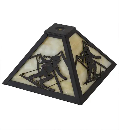 Winter skiers float through a fresh 6-plus inches of snow to find their Nirvana. Slalom racers carve aggressively around the tightly placed gates. Imagine your chalet adorned with the Alpine themed; made to order line of fixtures. This Beige art glass shade is complemented with decorative accents and hardware in an Oil Rubbed Bronze finish. This shade can be used as a ceiling pendant or with a table lamp base. Handcrafted in our 180;000 square foot manufacturing facility in Yorkville; New York located at the foothills of the Adirondack Mountains; not far from Lake Placid; home of the 1932 and 1980 Winter Olympics. - alternate view