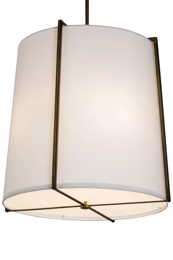 Designed with a curved profile and a clean architectural look, this appealing and versatile ceiling fixture reveals a sophisticated aesthetic. This pendant features a White Textrene shade enhanced with a Statuario Idalight bottom diffuser. The hardware, frame and crossbar design are featured in a Hand-applied Custom Powdercoat finish. Handcrafted by highly skilled artisans in our manufacturing facility in Upstate New York, this transitional styled pendant is available in a wide range of custom choices including various designs, colors, sizes and dimmable energy efficient lamping options such as LED. This pendant is UL and cUL listed for damp and dry locations. Collection: Cilindro Finish: Aged Brass Glass: White Textene/Statuario Idalight Width: 24.00" Height: 60.00" Length: 24.00" Weight: 11.00 lb Number of Bulbs: 4 Maximum Wattage: 60.00 W Bulb Type: A19 Bulb Base: E26 Material: Steel Country of Origin: USA Safety Listing: Dry Safety Rating: Dry