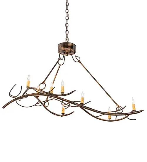 Like the branches of a wise old tree asleep in the cold winter woods; the Winter Solstice Chandelier is an abstract expression of light that is perfectly poetic. Meticulous architectural details abound with hand-applied Light Burnished Antique Copper finished branches hibernating until the light from 8 Amber faux candlelights which illuminate with 8 Customer Supplied; Candelabra Lamps. Ideal for illuminating billiard/dining tables; islands; counters and bars. Handcrafted in our 180;000 square foot manufacturing facility in Yorkville; New York. Custom colors; styles and sizes are available; as well as dimmable energy efficient lamping options such as LED. UL and cUL listed for damp and dry locations. - alternate view