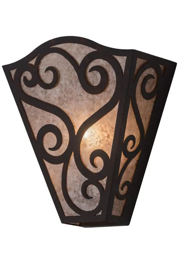 Elegant scrollwork defines this exquisitely designed Rena Wall Sconce. These elaborate decorative accents and frame are featured in a Cajun Spice finish on a Silver Mica diffuser. The eye-catching scrollwork elevates the fixture's appeal in homes and hotels from Concord, New Hampshire, to Lincoln, Nebraska. The Rena Wall Sconce is included in our American-made, American-designed, handcrafted Traditional Lighting Collection and manufactured in the USA. The wall fixture is UL & cUL listed for dry and damp locations. Collection: Rena Finish: Cajun Spice Glass: Silver Mica Width: 12.00" Height: 13.50" Length: 6.25" Weight: 2.00 lb Extension from Wall: 6.25" Number of Bulbs: 1 Maximum Wattage: 60.00 W Bulb Type: B10 Bulb Base: E12 Material: Steel Country of Origin: USA Safety Listing: Dry Safety Rating: Damp