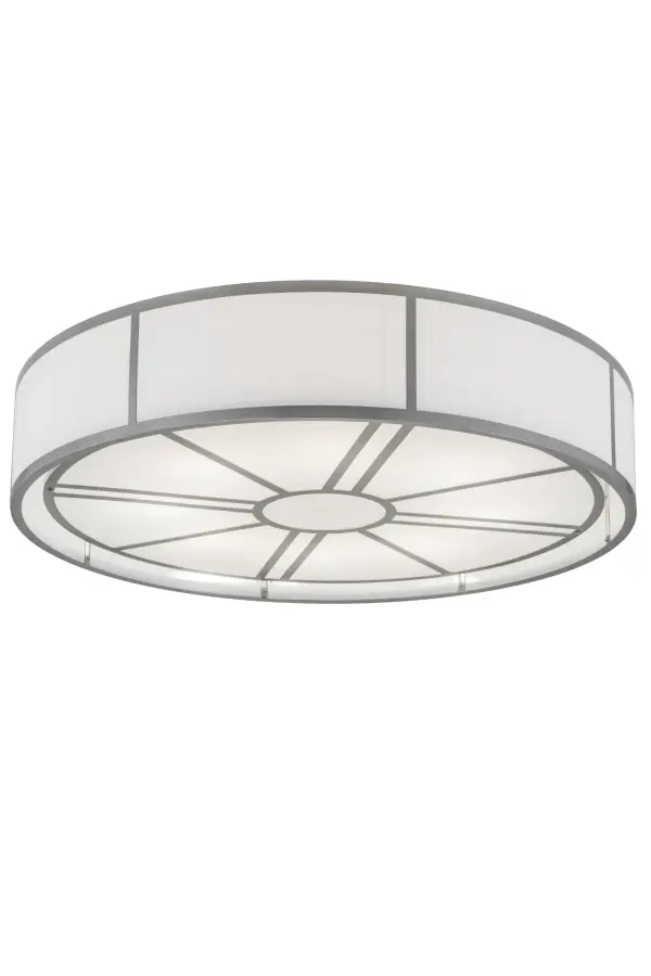 Offering a classic curvaceous look that will complement the most luxurious interiors; Cilindro creates soft illumination and sophistication with its elegant neutral palette. White Textrene is complemented with a Statuario Idalight bottom diffuser. Handcrafted by artisan hands in our manufacturing facility; this 72-inch wide ceiling fixture is enhanced with Nickel finished hardware and accents. Custom sizes; styles and finishes are available; as well as dimmable energy efficient lamping options such as LED. The Grand style fixture is UL and cUL listed for dry and damp locations.