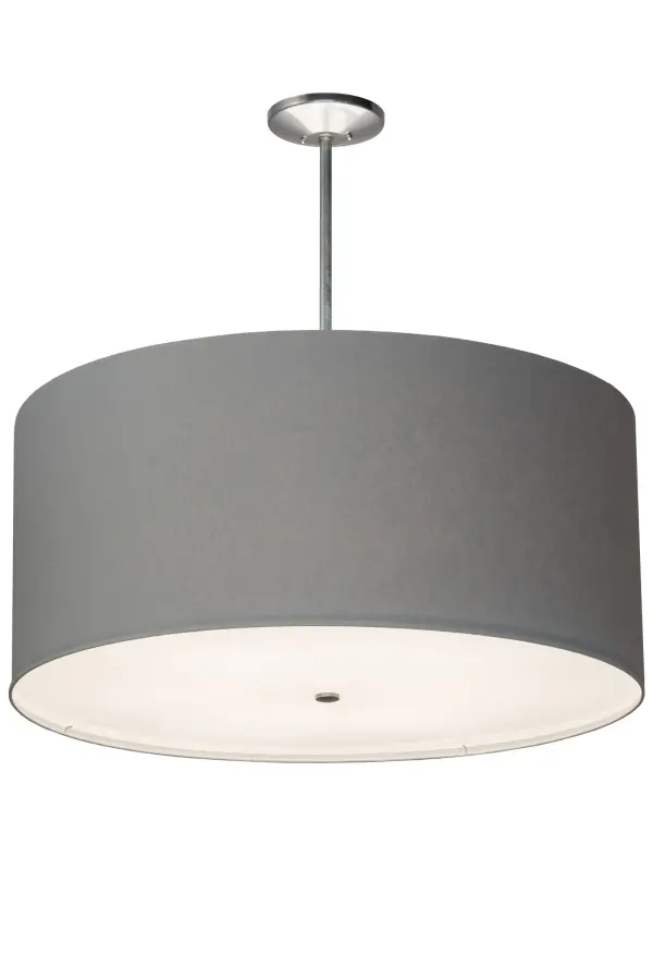 This classic shade design combines architectural styling with a distinctive sophisticated look. A Glacier Blue Textrene shade is enhanced with a Statuario Idalight bottom diffuser and complemented with hardware hand finished in an Extreme Chrome hue. Ideal for hallways; foyers and other spaces in fine homes; restaurants; hotels; offices and other fine interiors. The 36-inch wide pendant is custom crafted by expert artisans in our manufacturing facility in Yorkville; New York. Custom sizes; designs and colors are available; as well as dimmable energy efficient lamping options such as LED. The fixture is UL and cUL listed for dry and damp locations.