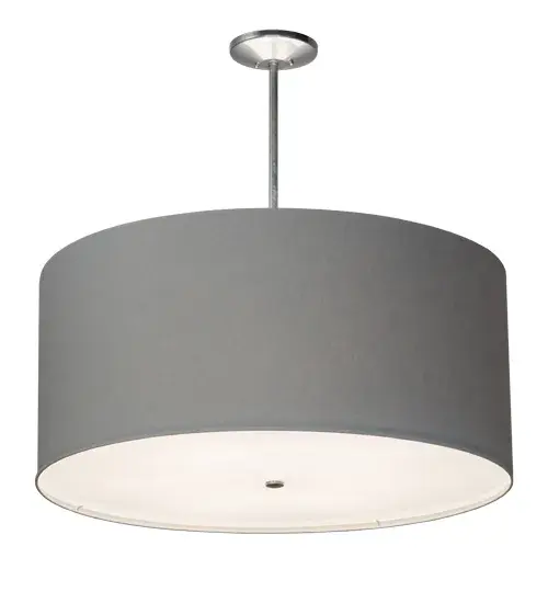 This classic shade design combines architectural styling with a distinctive sophisticated look. A Glacier Blue Textrene shade is enhanced with a Statuario Idalight bottom diffuser and complemented with hardware hand finished in an Extreme Chrome hue. Ideal for hallways; foyers and other spaces in fine homes; restaurants; hotels; offices and other fine interiors. The 36-inch wide pendant is custom crafted by expert artisans in our manufacturing facility in Yorkville; New York. Custom sizes; designs and colors are available; as well as dimmable energy efficient lamping options such as LED. The fixture is UL and cUL listed for dry and damp locations. - alternate view