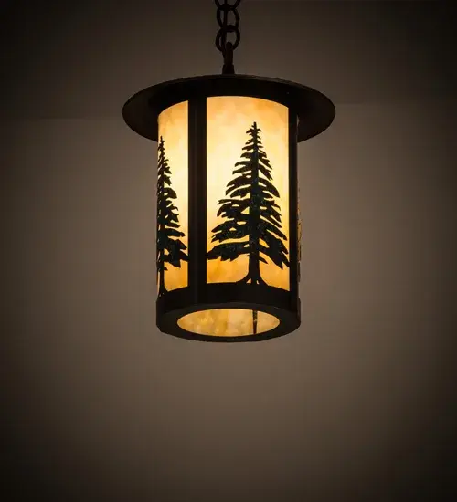 Mesmerizing Tall Pine Tree silhouettes stand tall as the brilliant morning sun rises in the background. Beautiful ambient light is projected through a stunning Beige art glass diffuser. The shade is complemented with a Solid Brass frame; decorative accents and hardware featured in a Craftsman Brown finish with Trees handpainted in a Green hue. Handcrafted by expert artisans in our manufacturing facility at the foothills of the spectacular Adirondack Mountains; the nature-inspired pendant is available in custom designs; sizes and styles. Energy efficient lamping options such as LED are available. The Craftsman Signature lantern is UL and cUL listed for dry; damp and wet locations.