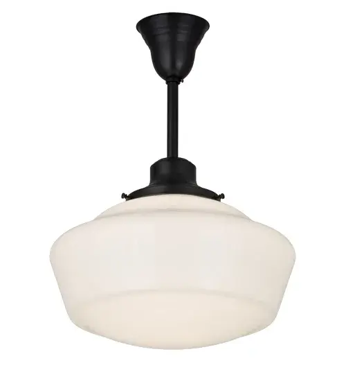 Restore the past with this always fashionable early electric reproduction Rochelle ceiling fixture. The gorgeous pendant is constructed of White Opal Schoolhouse Glass shade enhanced with a Craftsman Brown finish. This vintage lighting fixture features a refined yet consistent; distinctive style that originated back in traditional schoolhouses and public buildings in the early 1920s. Inspired by schoolhouses from Wells; Maine; to Canaan; Pennsylvania; to Lawson; Missouri. The Revival Schoolhouse Traditional Pendant is included in our American-designed; handcrafted Schoolhouse Lighting Collection. UL & cUL listed for dry and damp locations. - alternate view