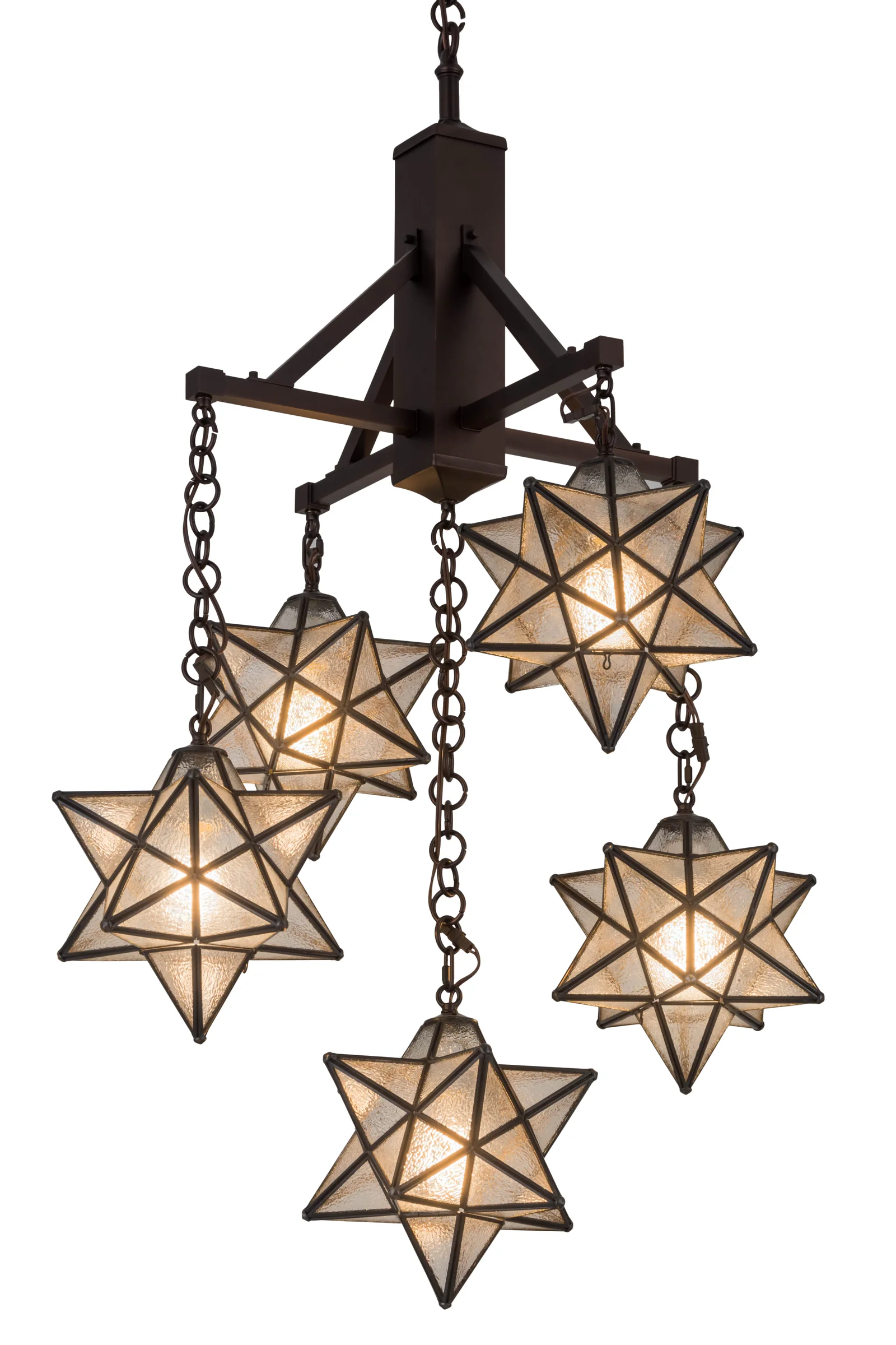 Moravian Star Five Light Chandelier in Mahogany Bronze