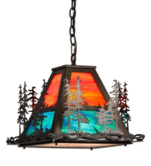 This item is made from Steel; Glass; & Mica. The steel components are finished in Antique Copper. The side lenses are Orange and Blue Art Glass. The bottom diffuser is Silver Mica. The item includes a custom canopy for a unique mounting application. Contact us for information about how this item can be designed to fit your needs. - alternate view