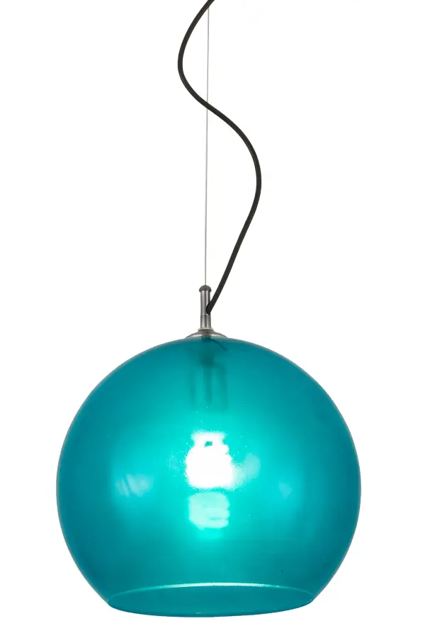 A fun; contemporary curved orb is featured in Transparent and Frosted Turquoise Idalight and enhanced with hardware in a Turquoise and Sparkle Silver Finish. Ideal for illuminating dining tables; reception areas and retail counters in residential and commercial environments; this pendant is handcrafted by Meyda artisans in our manufacturing facilities in Yorkville; New York. This pendant illuminates with energy efficient CFL lamping. Custom colors; styles and sizes are available. The fixture is UL and cUL listed for damp and dry locations.