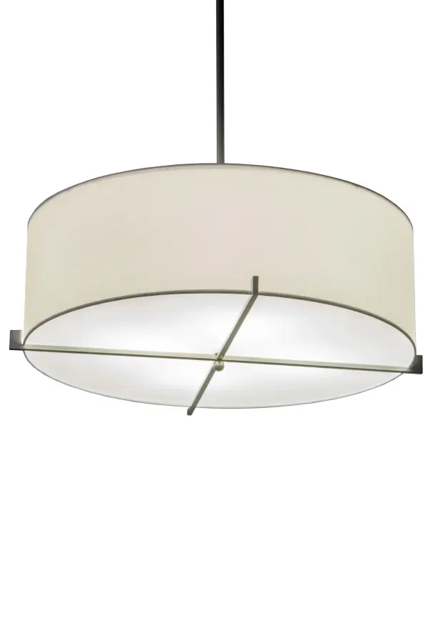 Designed with a curved profile and a clean architectural look, this appealing and versatile ceiling fixture reveals a sophisticated aesthetic. The pendant features a White Textrene shade enhanced with a Statuario Idalight top diffuser. The hardware, frame and crossbar design are offered in a Nickel powdercoat finish. Handcrafted by highly skilled artisans in our manufacturing facility in Upstate New York, this transitional styled pendant is available in a wide range of custom choices including various designs, colors, sizes and dimmable energy efficient lamping options such as LED. This pendant is UL and cUL listed for damp and dry locations. Collection: Cilindro Finish: Brushed Nickel Glass: White Textrene/Statuario Idalight Width: 36.00" Height: 60.00" Length: 36.00" Weight: 16.00 lb Number of Bulbs: 4 Maximum Wattage: 12.00 W Bulb Type: A19 Bulb Base: GU24 Light Source: LED Material: Steel Country of Origin: USA Safety Listing: Dry Safety Rating: Dry LED