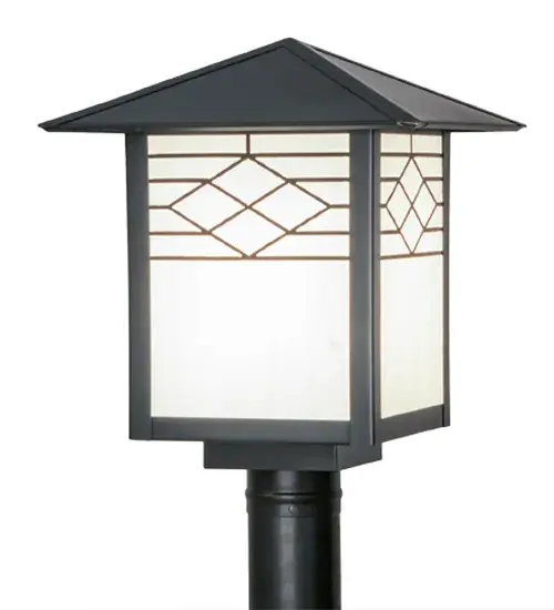 The Seneca Ponte Post Mount combines handsome Craftsman styling with an elegant luxurious design. This indoor/outdoor post mount features White Art Glass which is complemented with a Solid Brass frame; decorative accents; and hardware in a Craftsman Brown finish. The fixture is perfect to illuminate columns; posts; and decks in residential; hospitality and commercial settings. This stunning fixture is handcrafted by skilled artisans in our 180;000 square foot manufacturing facility. Custom sizes; styles; and finishes; as well as dimmable energy efficient lamping options; are available. UL and cUL listed for dry; damp and wet locations. - alternate view