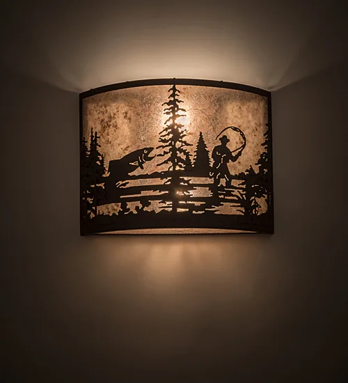 16" Wide Fly Fishing Creek Wall Sconce