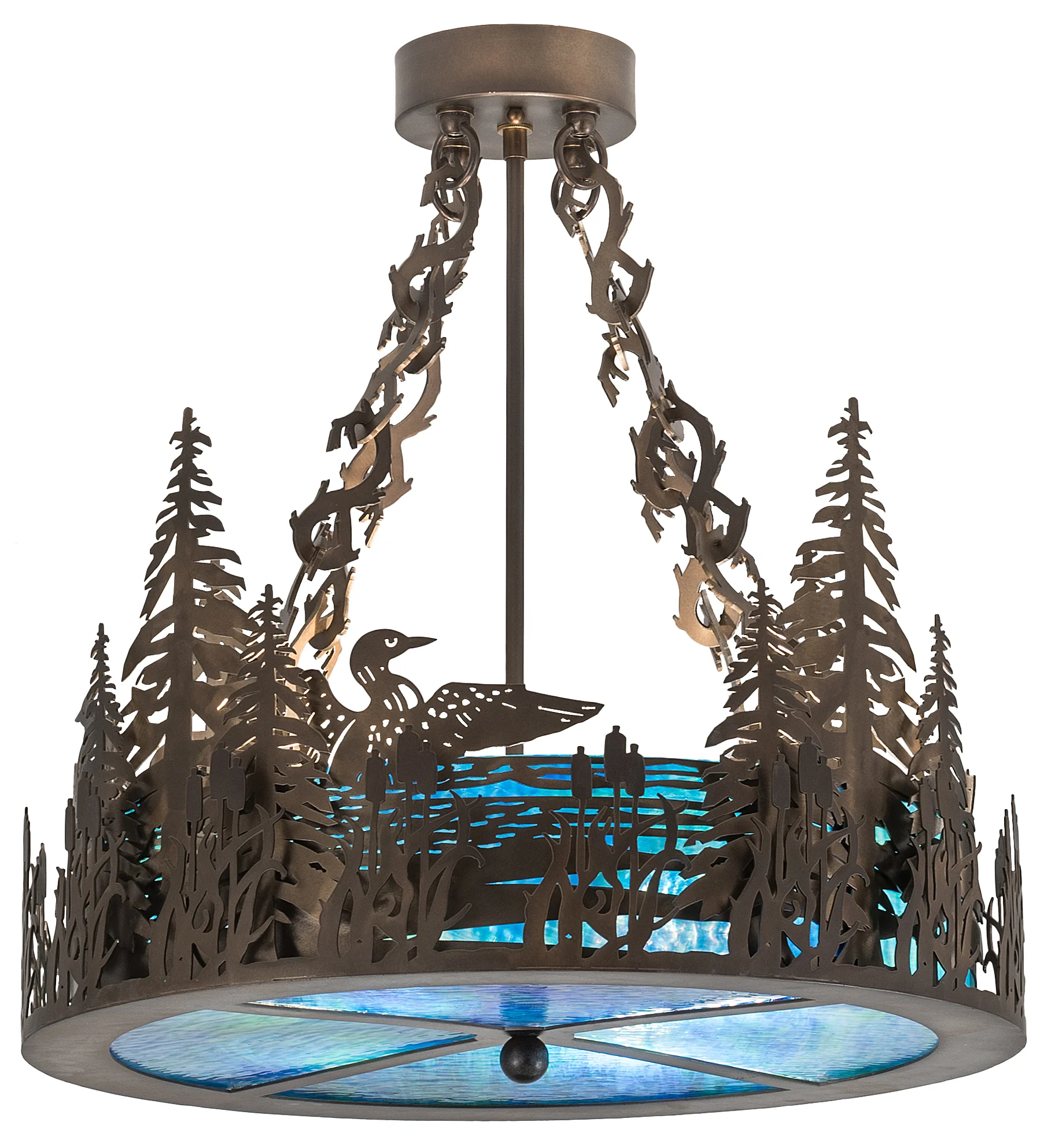 Loon Four Light Semi-Flushmount in Antique Copper