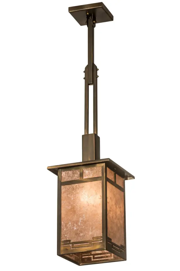 Inspired by the Arts & Crafts Movement, the Roylance pendant features a stunning lantern design with a handsome geometric trim, framed in Antique Copper finished metal with Silver Mica panels. The fixture, which is highlighted with Mission styled frame, accents and canopy, has a 36-inch overall height. It is the perfect complement to nearly any decor. This pendant is handcrafted in the USA by highly skilled artisans. Custom styles, sizes and colors are available, as well as dimmable energy-efficient lamping options such as LED. UL and cUL listed for dry and damp locations. Collection: Roylance Finish: Antique Copper Glass: Antique Copper/Silver Mica Width: 13.00" Height: 36.00" Length: 9.00" Weight: 8.00 lb Number of Bulbs: 1 Maximum Wattage: 60.00 W Bulb Type: A19 Bulb Base: Medium Light Source: LED Material: Steel Country of Origin: USA Safety Listing: Damp Safety Rating: Damp LED