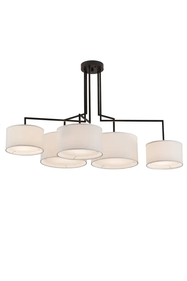 This luxurious multi-light pendant marries Deco with Modern in the fashionable Cilindro Sprawl design. 5 smooth round White Textrene shades are complemented with matching trim and enhanced with Statuario Idalight bottom diffusers. The architectural frame and hardware are offered in a Solar Black powdercoat finish. This 35-inch wide pendant is custom made in our Yorkville; NY manufacturing facility. Custom options include special sizes; designs and styles; as well as dimmable energy efficient lamping options such as LED. UL and cUL listed for dry and damp locations.