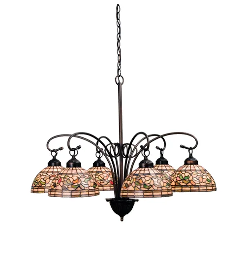 31"W Tiffany Turning Leaf 6 LT Chandelier