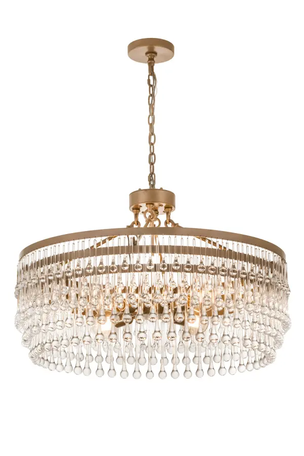An exquisite design is paired with rich, luxurious Crystal to make a distinctive design statement in the finest residential, hospitality and commercial interiors. The circular frame embraces an array of hundreds of stunning Crystal that simulate the fluid movement of water droplets. The handsome hardware and components, laser-cut with surgical precision, are featured in a stunning Champagne Metallic finish. Beautiful ambient illumination is projected from 4 customer supplied, Medium base G30 Edison lamps. Custom crafted in our 180,000 square foot manufacturing facility in Yorkville, New York. Available in special sizes and finishes. UL and cUL listed for dry and damp locations. Collection: Corsica Finish: Champagne Metallic Glass: Gold,Clear Width: 35.00" Height: 27.00" Length: 35.00" Weight: 56.00 lb Extension from Wall: 16.50" Number of Bulbs: 4 Maximum Wattage: 60.00 W Bulb Type: G30 Bulb Base: E26 Material: Steel Country of Origin: USA Safety Listing: Damp Safety Rating: Damp