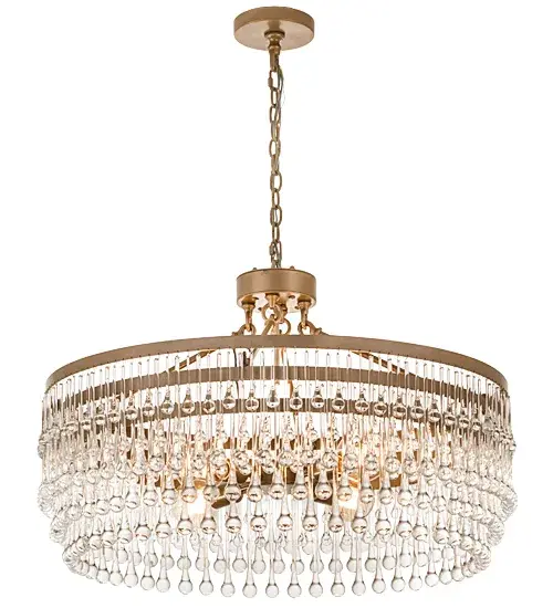 An exquisite design is paired with rich, luxurious Crystal to make a distinctive design statement in the finest residential, hospitality and commercial interiors. The circular frame embraces an array of hundreds of stunning Crystal that simulate the fluid movement of water droplets. The handsome hardware and components, laser-cut with surgical precision, are featured in a stunning Champagne Metallic finish. Beautiful ambient illumination is projected from 4 customer supplied, Medium base G30 Edison lamps. Custom crafted in our 180,000 square foot manufacturing facility in Yorkville, New York. Available in special sizes and finishes. UL and cUL listed for dry and damp locations. Collection: Corsica Finish: Champagne Metallic Glass: Gold,Clear Width: 35.00" Height: 27.00" Length: 35.00" Weight: 56.00 lb Extension from Wall: 16.50" Number of Bulbs: 4 Maximum Wattage: 60.00 W Bulb Type: G30 Bulb Base: E26 Material: Steel Country of Origin: USA Safety Listing: Damp Safety Rating: Damp - alternate view